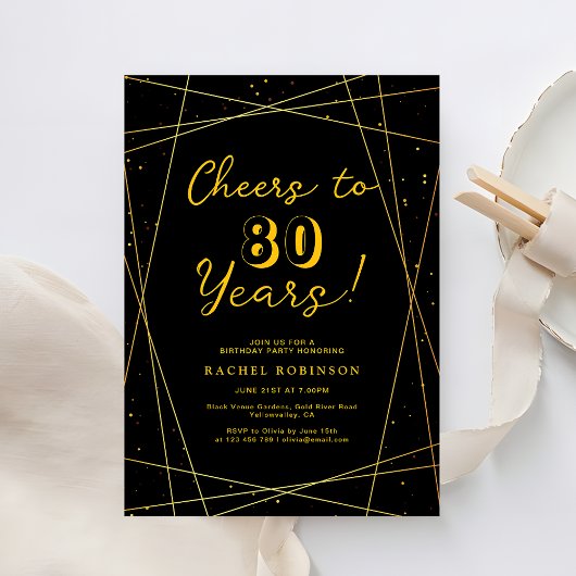 Surprise Birthday Party Black & Gold Geometric Kaart