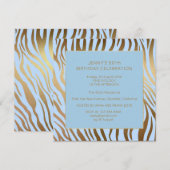 Surprise Birthday Party Blue Gold Zebra Kaart (Voorkant / Achterkant)