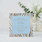 Surprise Birthday Party Blue Gold Zebra Kaart (Staand voorkant)