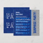 Surprise Birthday Party Blue Silver Kaart (Voorkant / Achterkant)