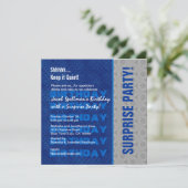 Surprise Birthday Party Blue Silver Kaart (Staand voorkant)
