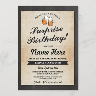 Surprise Birthday Party Chalk Beers Invitation Kaart
