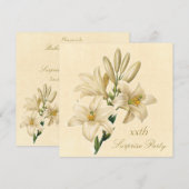 Surprise Birthday Party Chic Vintage Lily Flowers Kaart (Voorkant / Achterkant)