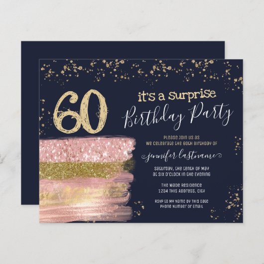 Surprise Birthday Party Glitter Cake Invitation (Voorkant / Achterkant)
