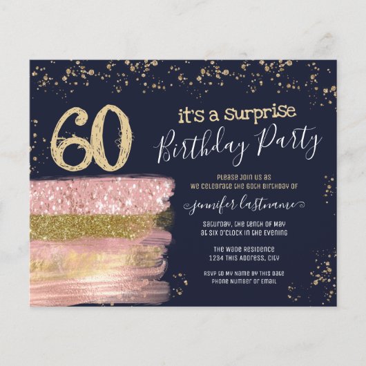 Surprise Birthday Party Glitter Cake Invitation (Voorkant)
