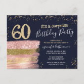 Surprise Birthday Party Glitter Cake Invitation Briefkaart (Voorkant)