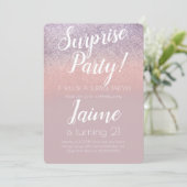 Surprise Birthday Party Glitter Pink Ombre Kaart (Staand voorkant)