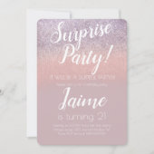 Surprise Birthday Party Glitter Pink Ombre Kaart (Voorkant)