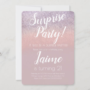 Surprise Birthday Party Glitter Pink Ombre Kaart