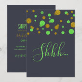 Surprise Birthday Party green and gold confetti Kaart (Voorkant / Achterkant)
