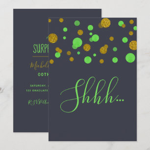 Surprise Birthday Party green and gold confetti Kaart