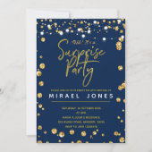 Surprise Birthday Party Invitation card Navy Gold Kaart (Voorkant)