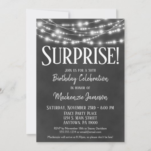 Surprise Birthday Party Invitation Chalkboard Kaart (Voorkant)