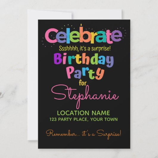 Surprise Birthday Party Invitation Kaart (Voorkant)