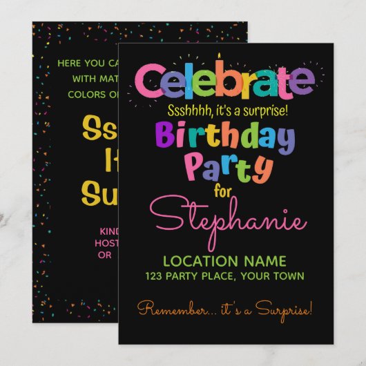 Surprise Birthday Party Invitation Kaart (Voorkant / Achterkant)