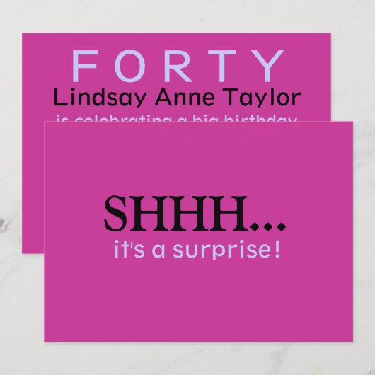 Surprise Birthday Party Invitation Kaart (Voorkant / Achterkant)