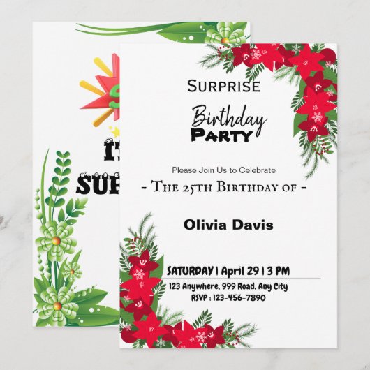 Surprise Birthday Party Invitation Kaart (Voorkant / Achterkant)
