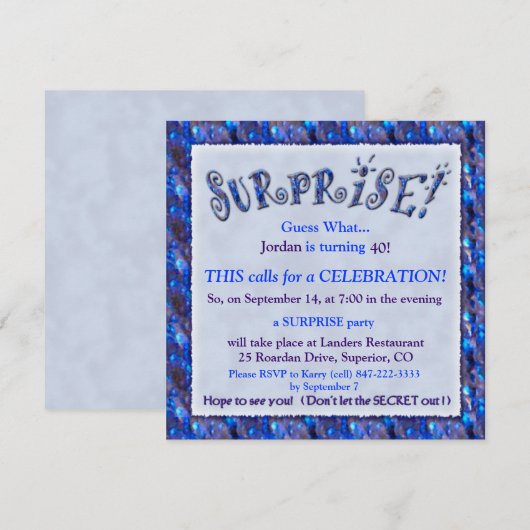 Surprise Birthday Party Invitation Kaart (Voorkant / Achterkant)