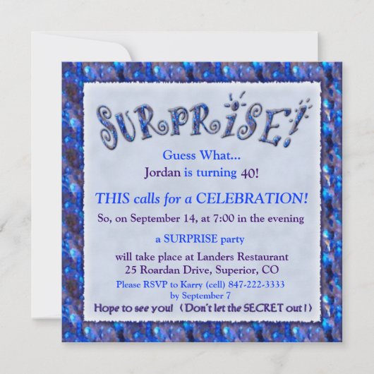 Surprise Birthday Party Invitation Kaart (Voorkant)