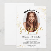 Surprise Birthday Party Invitation Kaart met foto (Voorkant / Achterkant)