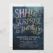 Surprise Birthday Party Navy Blue Gold Kaart (Voorkant)