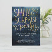 Surprise Birthday Party Navy Blue Gold Kaart (Staand voorkant)