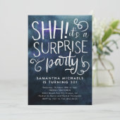 Surprise Birthday Party Navy Blue Waterverf Kaart (Staand voorkant)