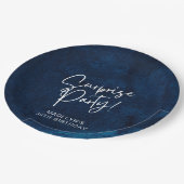 Surprise Birthday Party Navy Blue Waterverf Papieren Bordje (Gekanteld)