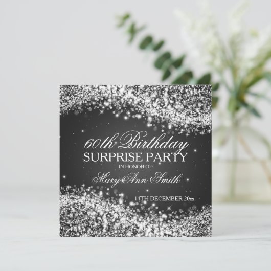 Surprise Birthday Party Sparging Wave Black Kaart (Staand voorkant)