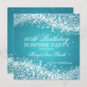 Surprise Birthday Party Sparging Wave Turquoise Kaart (Voorkant / Achterkant)