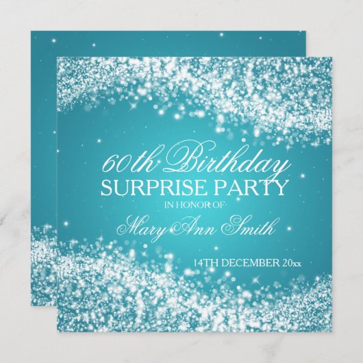 Surprise Birthday Party Sparging Wave Turquoise Kaart (Voorkant / Achterkant)