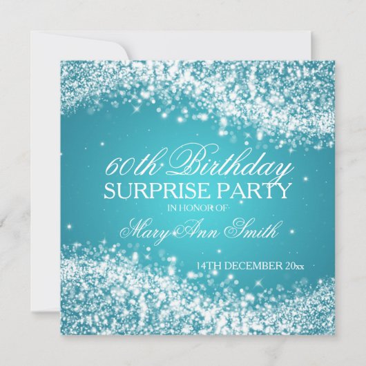Surprise Birthday Party Sparging Wave Turquoise Kaart (Voorkant)