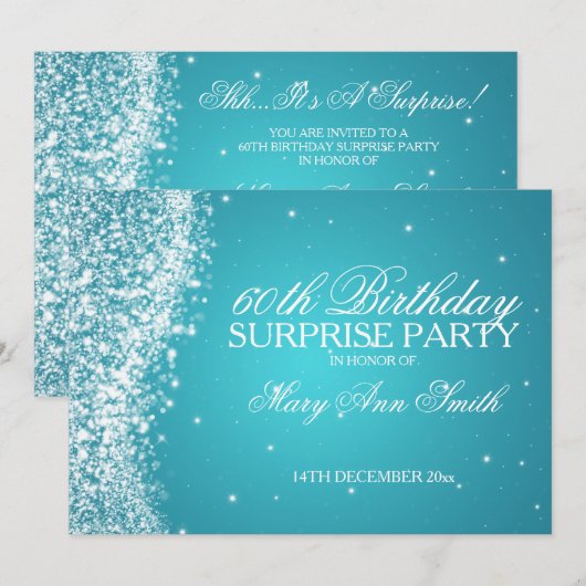 Surprise Birthday Party Sparging Wave Turquoise Kaart (Voorkant / Achterkant)