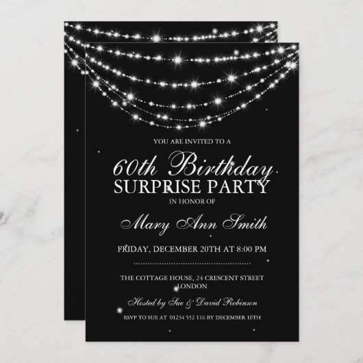 Surprise Birthday Party Sparking Chain Black Kaart (Voorkant / Achterkant)