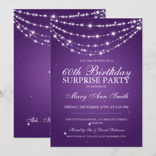 Surprise Birthday Party Sparking Chain Paars Kaart (Voorkant / Achterkant)