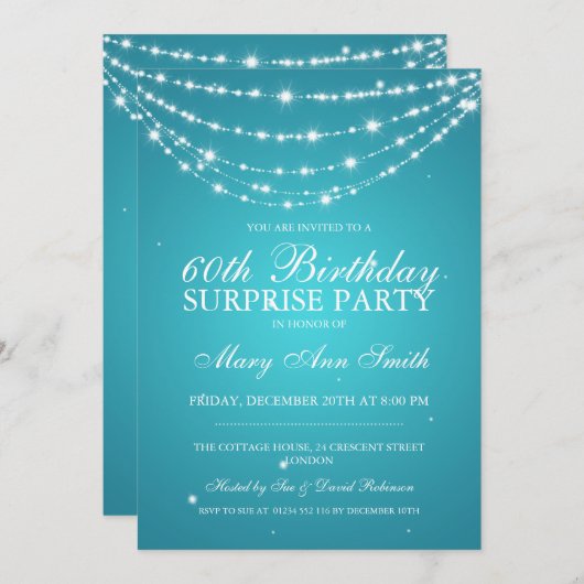 Surprise Birthday Party Sparking Chain Turquoise Kaart (Voorkant / Achterkant)