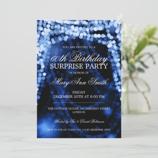 Surprise Birthday Party String Lights Blue Kaart (Staand voorkant)