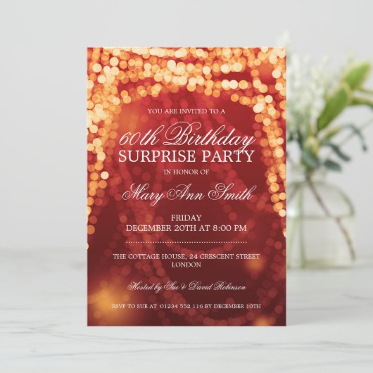 Surprise Birthday Party String Lights Gold Kaart (Staand voorkant)