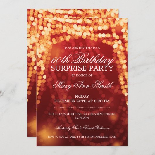 Surprise Birthday Party String Lights Gold Kaart (Voorkant / Achterkant)