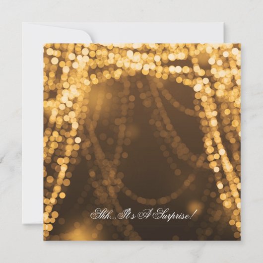 Surprise Birthday Party String Lights Gold Kaart (Achterkant)