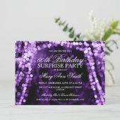 Surprise Birthday Party String Lights Paars Kaart (Staand voorkant)