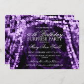 Surprise Birthday Party String Lights Paars Kaart (Voorkant / Achterkant)