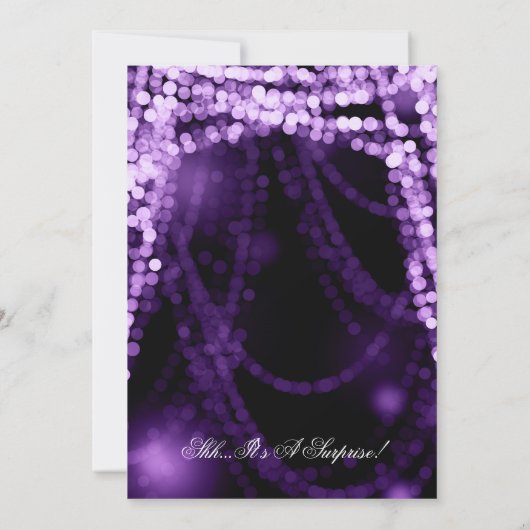 Surprise Birthday Party String Lights Paars Kaart (Achterkant)