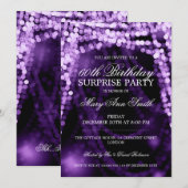 Surprise Birthday Party String Lights Paars Kaart (Voorkant / Achterkant)