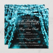 Surprise Birthday Party String Lights Turquoise Kaart (Voorkant / Achterkant)