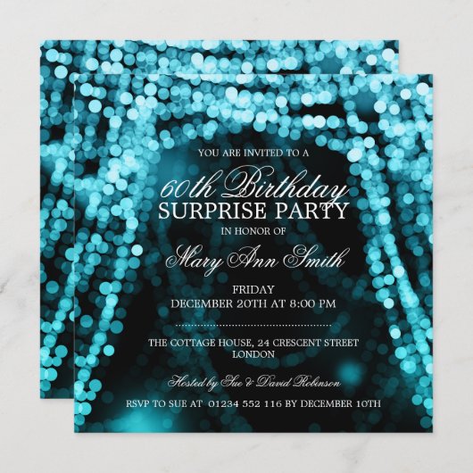 Surprise Birthday Party String Lights Turquoise Kaart (Voorkant / Achterkant)