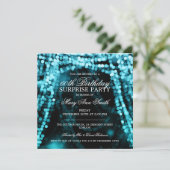 Surprise Birthday Party String Lights Turquoise Kaart (Staand voorkant)