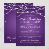 Surprise Birthday Party String of Stars Paars Kaart (Voorkant / Achterkant)