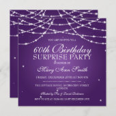 Surprise Birthday Party String of Stars Paars Kaart (Voorkant / Achterkant)