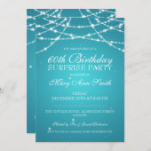 Surprise Birthday Party String of Stars Turquoise Kaart (Voorkant / Achterkant)